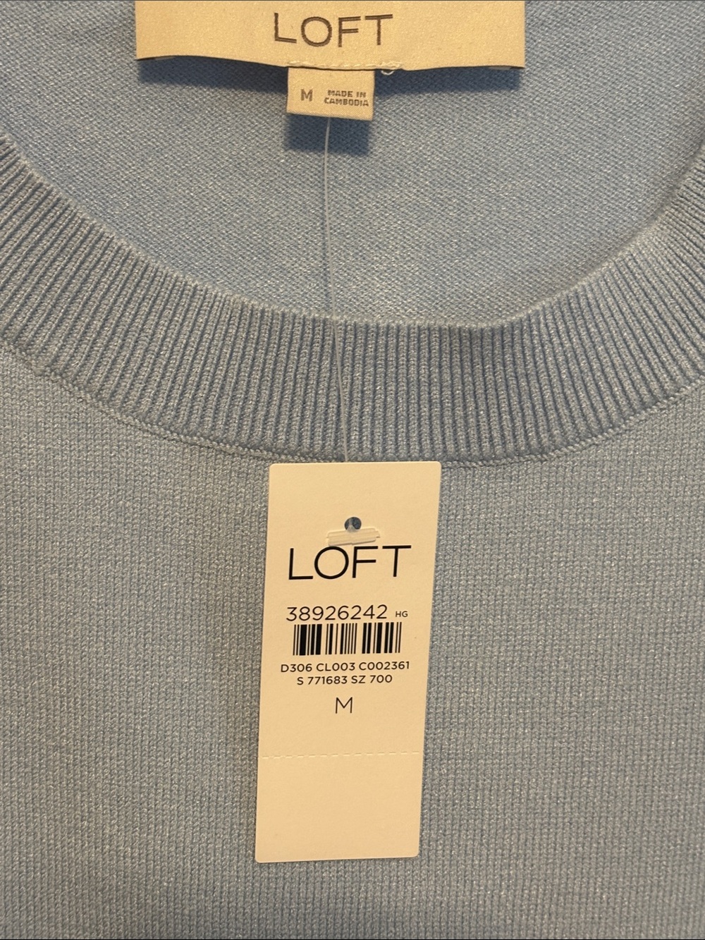 LOFT Light Blue Short Sleeve Crewneck Wedge Sweater - Picture 2 of 5